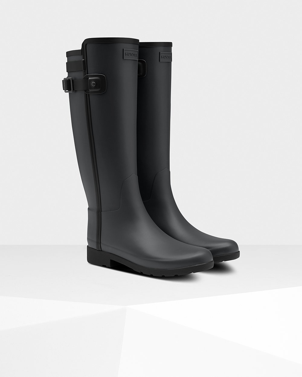 Womens Tall Rain Boots - Hunter Refined Slim Fit Contrast (50WGLYJTE) - Black